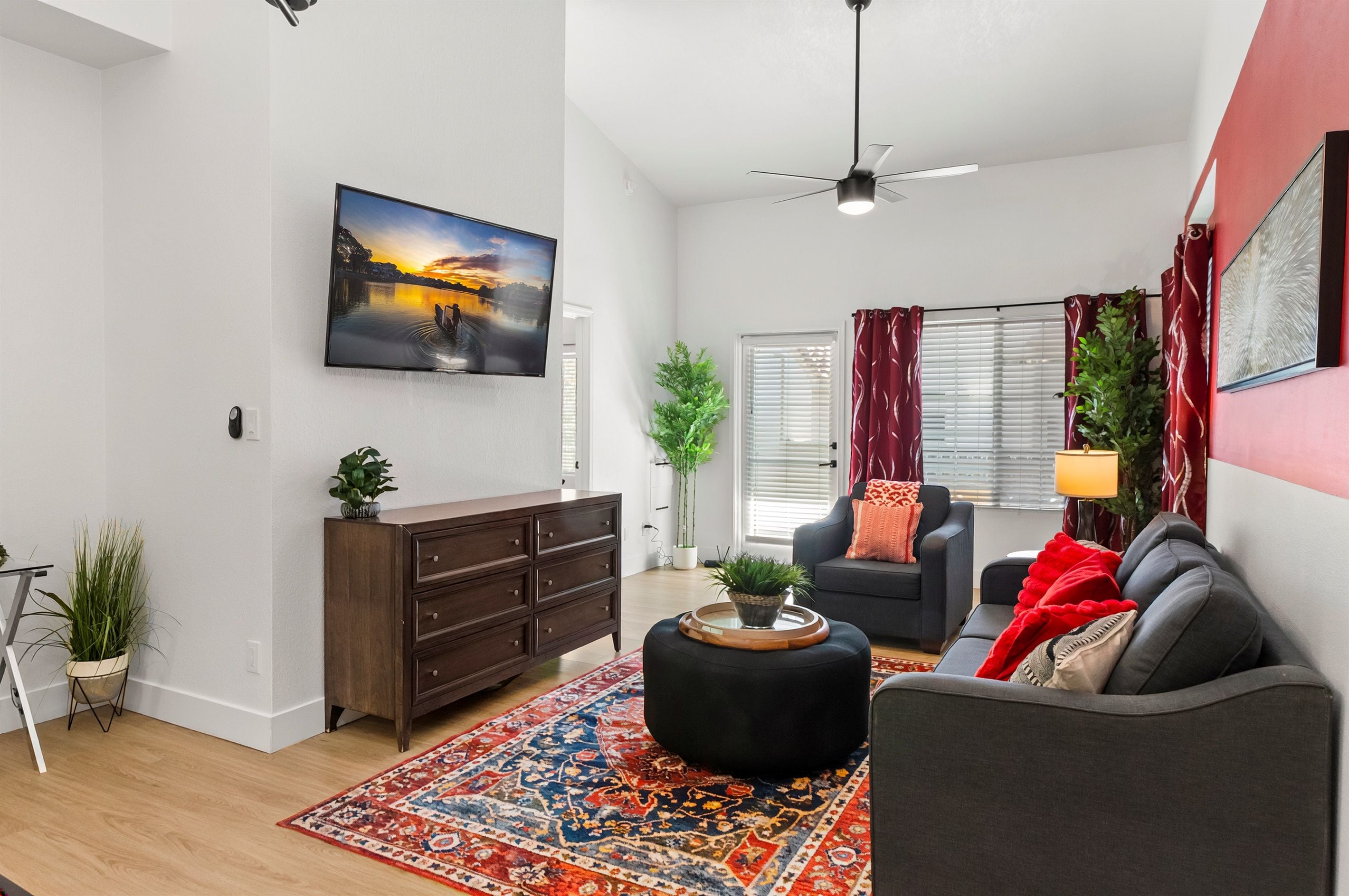 Smart TV, fireplace, foosball, table tennis
