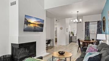Smart TV, fireplace, table football, ping pong