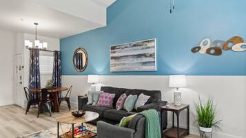 Smart TV, fireplace, foosball, table tennis