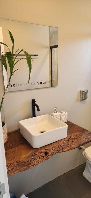 Deluxe dubbelrum - balkong - utsikt mot trädgården | Badrum