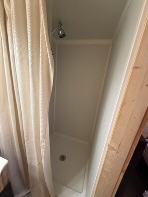 Shower, towels, soap, toilet paper