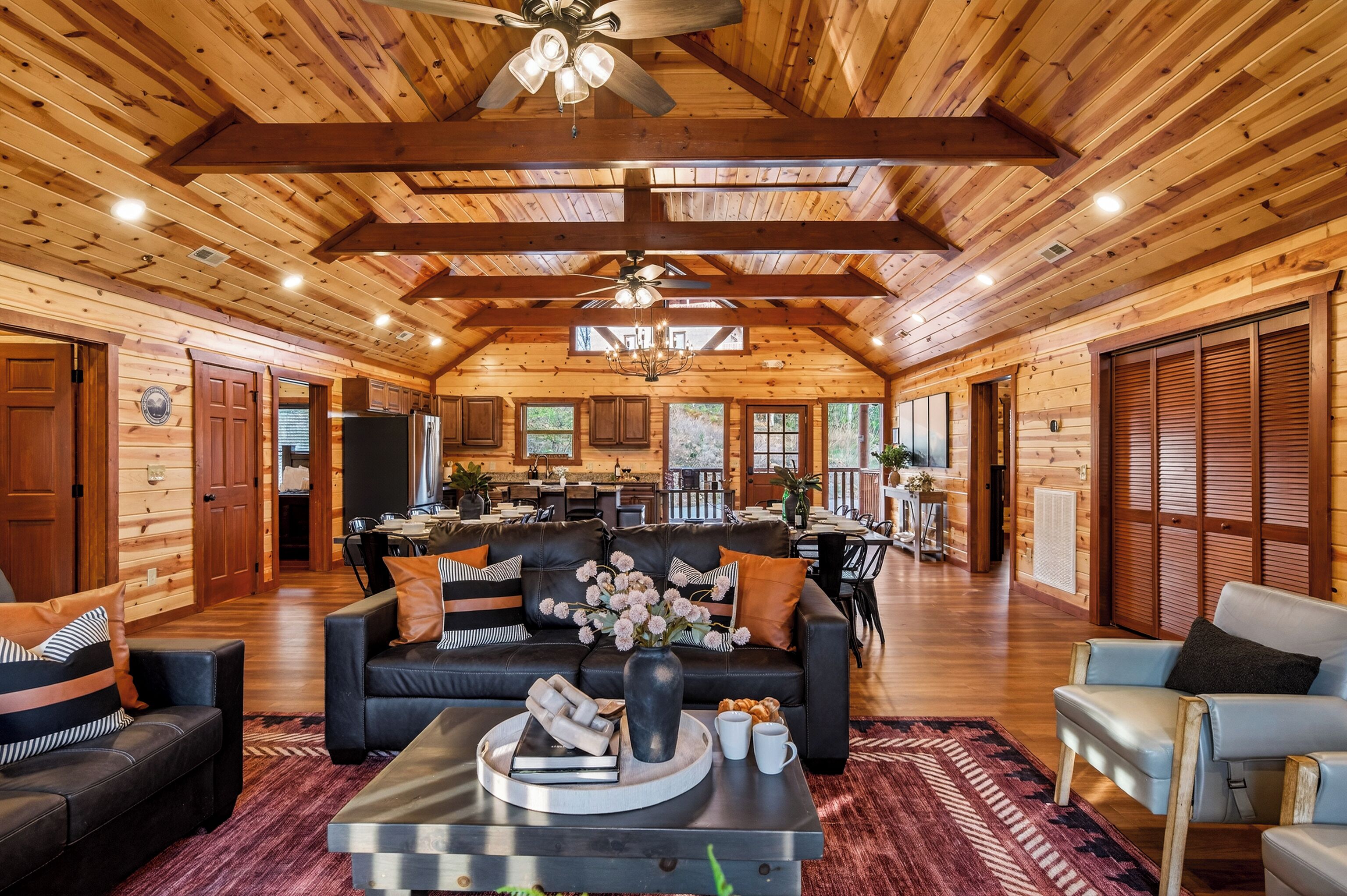 Superior Cabin, Mountain View | Living area | 43-inch Smart TV with digital channels, fireplace