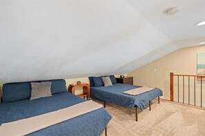 Loft | 1 Queen bed, 1 Full Bed | Sloped Ceiling - Waterfront Oasis w Beach, Dock & Kayaks! (Rome City)