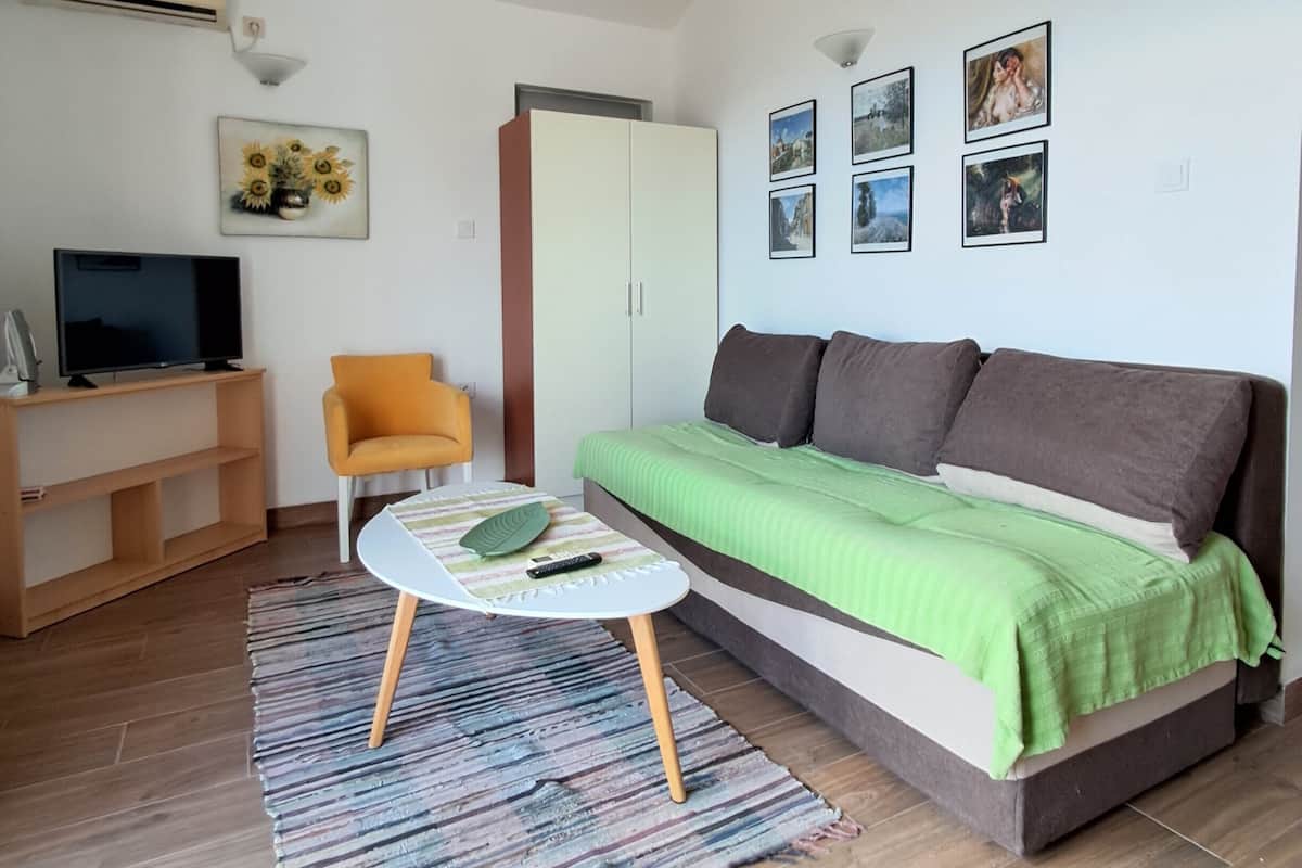 Panoramic Apartment | Living area | 32-inch LCD TV with satellite channels, Netflix, streaming services