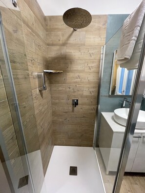 Shower, hair dryer, bidet, towels