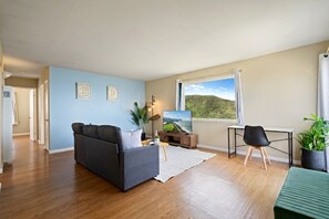 Family Apartment, 2 Bedrooms, Balcony, Ocean View | Living area | 55-inch flat-screen TV with digital channels - Oceanview 2BR 1Bath Balcony Sunset Views (Pacifica)