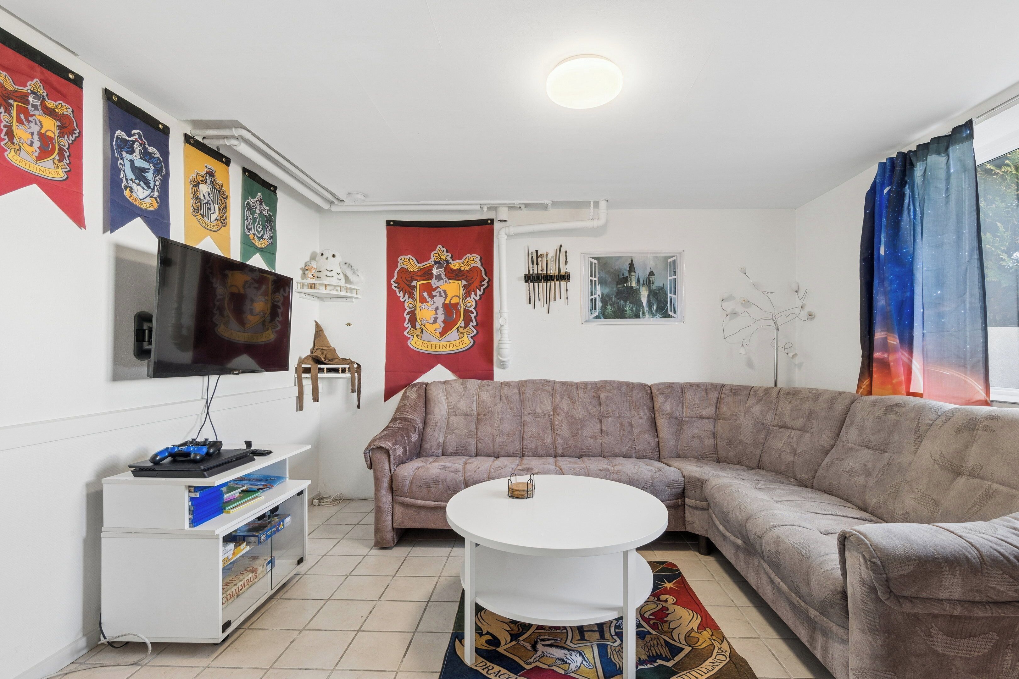 TV, fireplace, DVD player, foosball