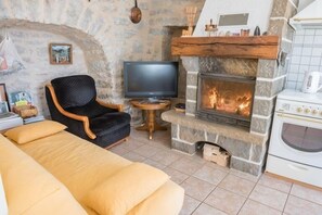 TV, fireplace - Gîte Betty in Laval du Tarn (LAVAL DU TARN)
