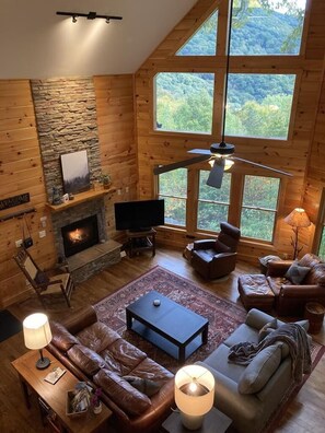 Smart TV, fireplace, video games, DVD player
