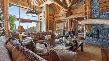Luxury Chalet, 4 Bedrooms, Mountain View, Slope side | Living area | 55-inch Smart TV with cable channels, streaming services