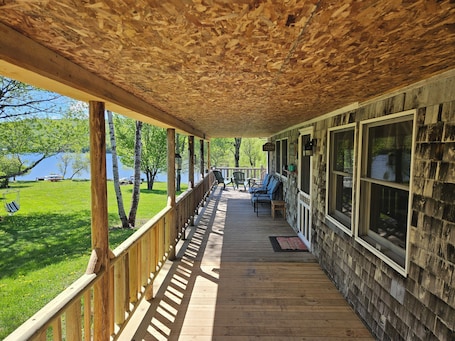 Terrace/patio. Spaulding Lake Cottage: 4-acre lakefront retreat in Northern Maine