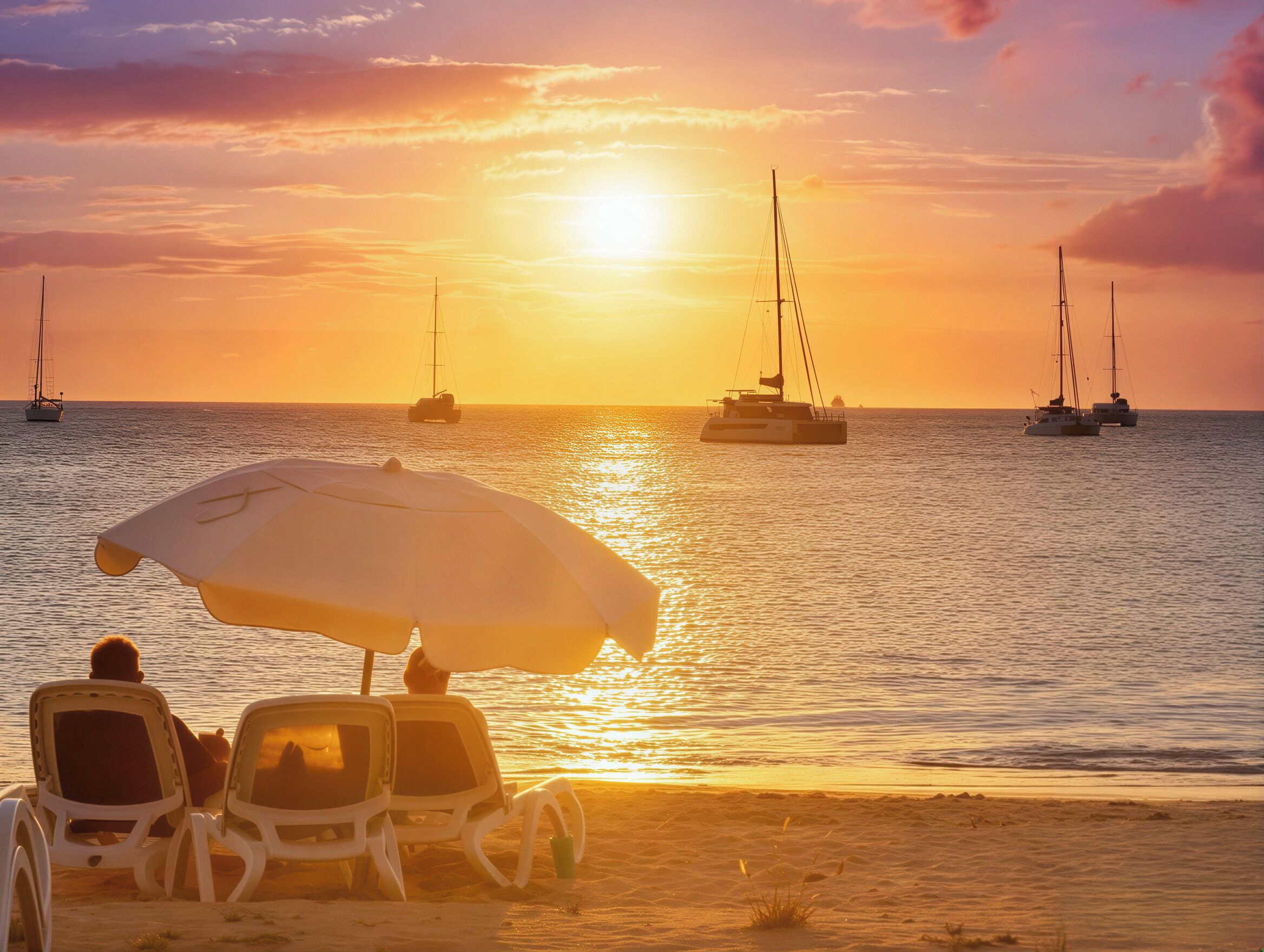 Chaises longues, serviettes de plage