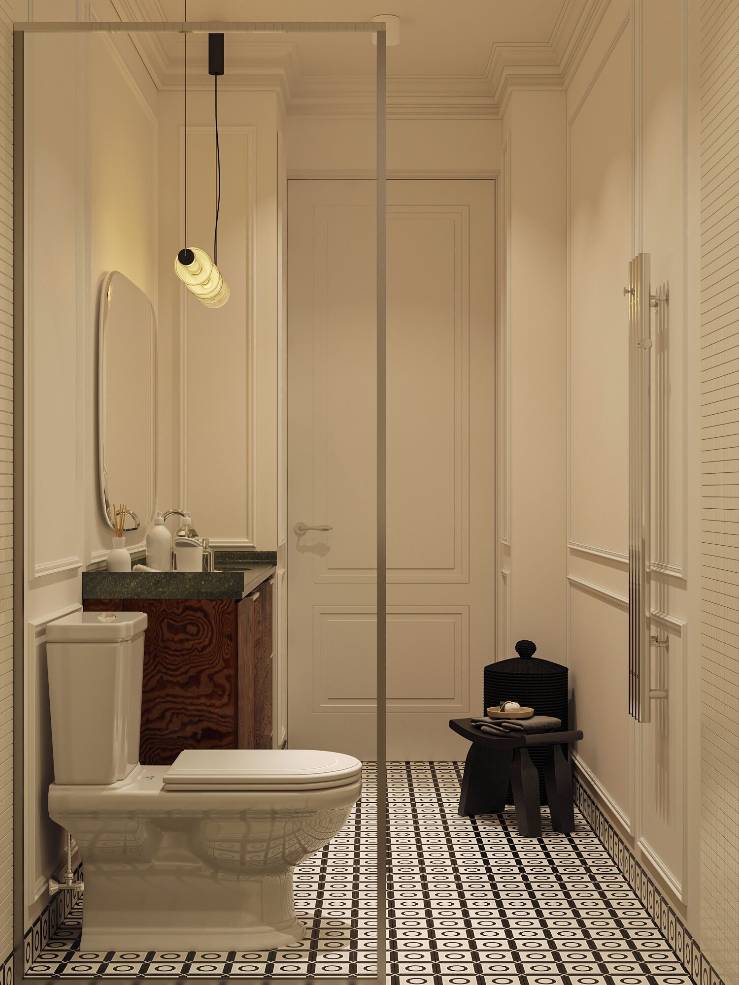 Un baño pequeño con inodoro, lavabo y espejo.