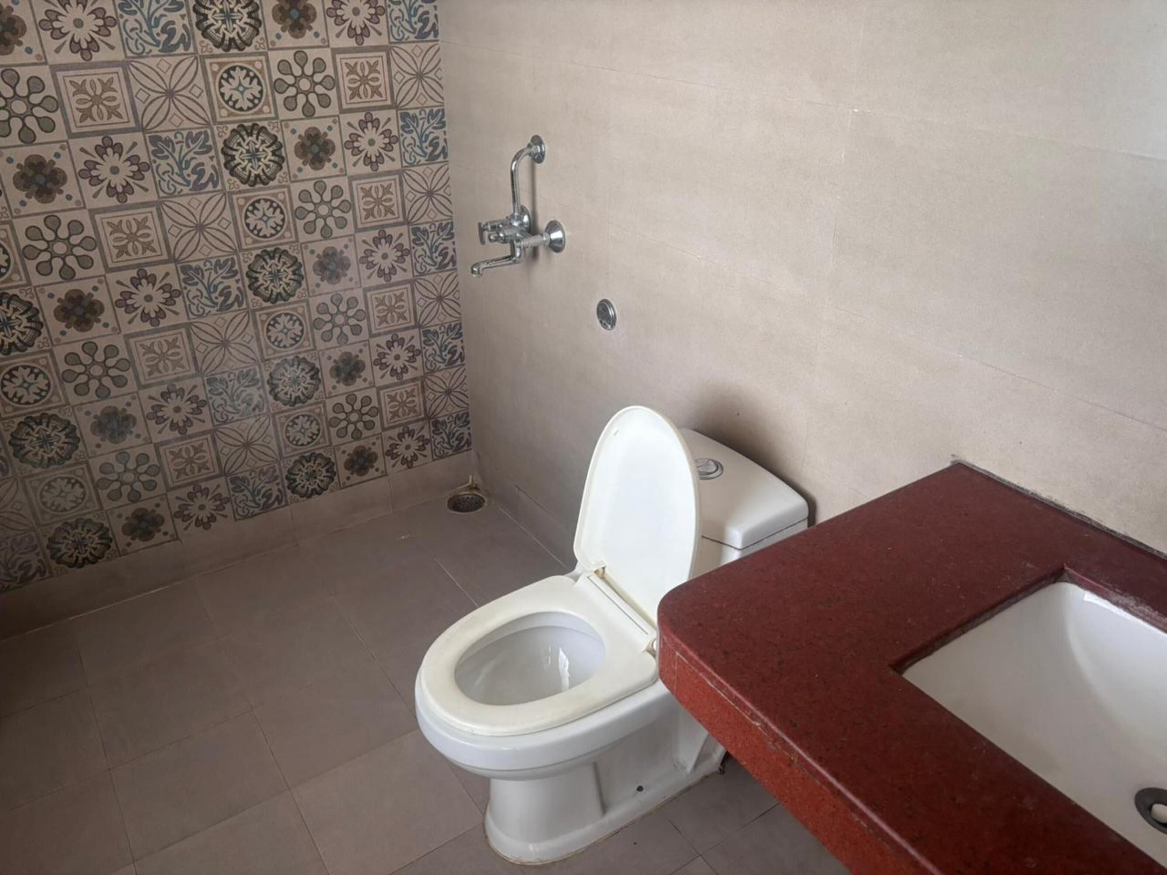 A bathroom with a toilet, a sink, and a shower.