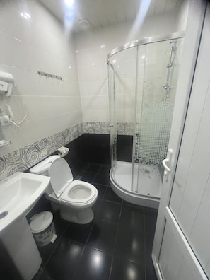 Douche, baignoire à jets, sèche-cheveux, bidet