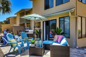 Terrace/patio - Walk to Waves! PCB Resort Getaway w/ Game Room (Panama City Beach)