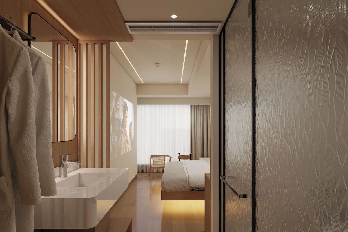 Chambre Signature double, vue sur la ville | Couette en duvet, bureau, rideaux dâobscurcissement