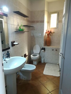 Dusche, Haartrockner, Bidet, Handtücher