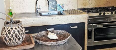 Fridge, oven, cookware/dishes/utensils
