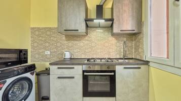 Comfort Double Room, Patio | Private kitchen | Fridge, microwave, oven, dishwasher