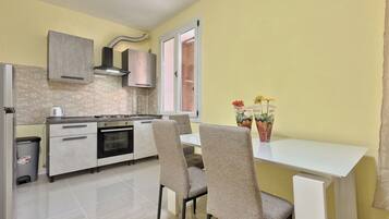 Comfort Double Room, Patio | Private kitchen | Fridge, microwave, oven, dishwasher
