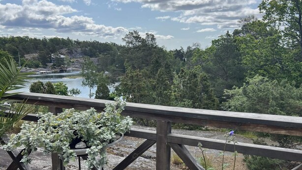 A scenic overlook with a wooden deck, lush greenery, and a lake view. - 5 Star Holiday Home in Ingaro (Ingaro)