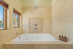 Shower, jetted bath, hair dryer, bidet