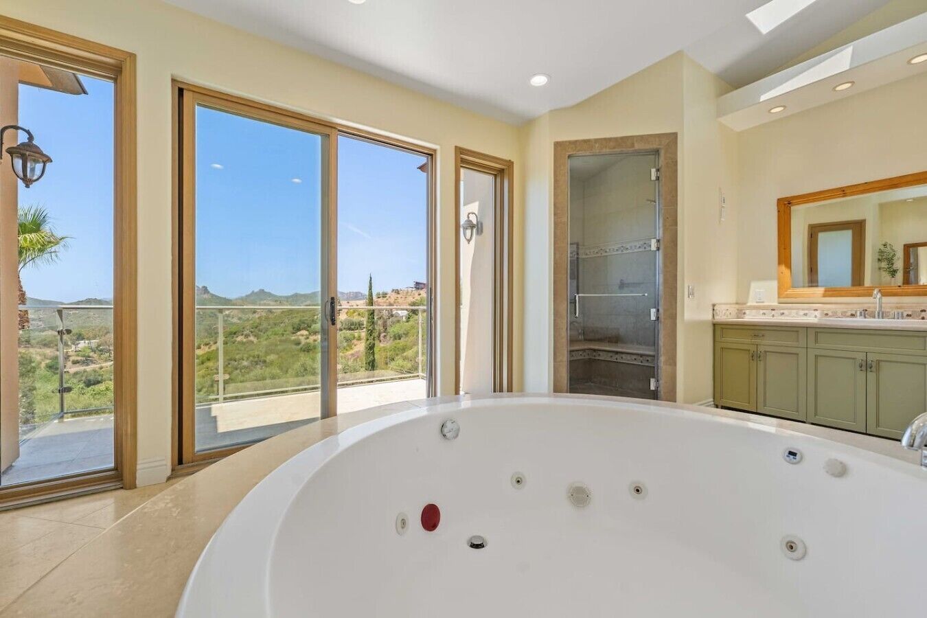 Shower, jetted tub, hair dryer, bidet