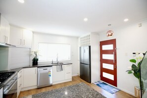 Fridge, microwave, oven, dishwasher