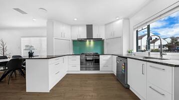 Fridge, microwave, oven, dishwasher