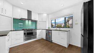 Fridge, microwave, oven, dishwasher