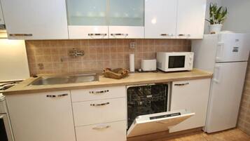 Apartment, 2 Bedrooms | Private kitchen | Coffee/tea maker, electric kettle, dining table