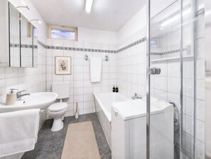 Eco-friendly toiletries, hair dryer, towels, soap