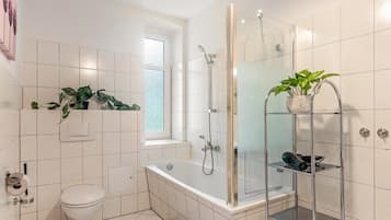 Douche, séchoir à cheveux, serviettes fournies