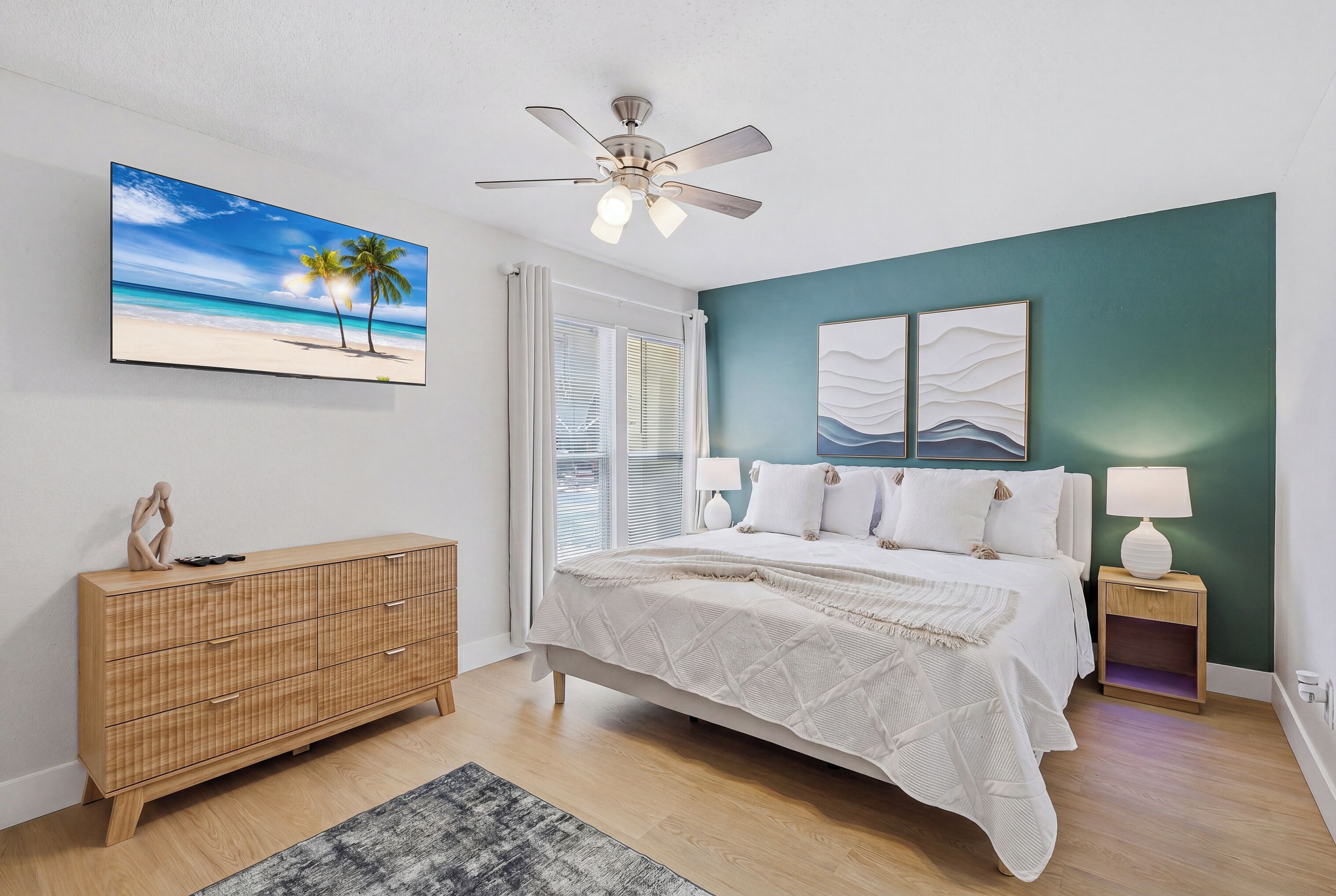 1 bedroom, desk, iron/ironing board, travel crib