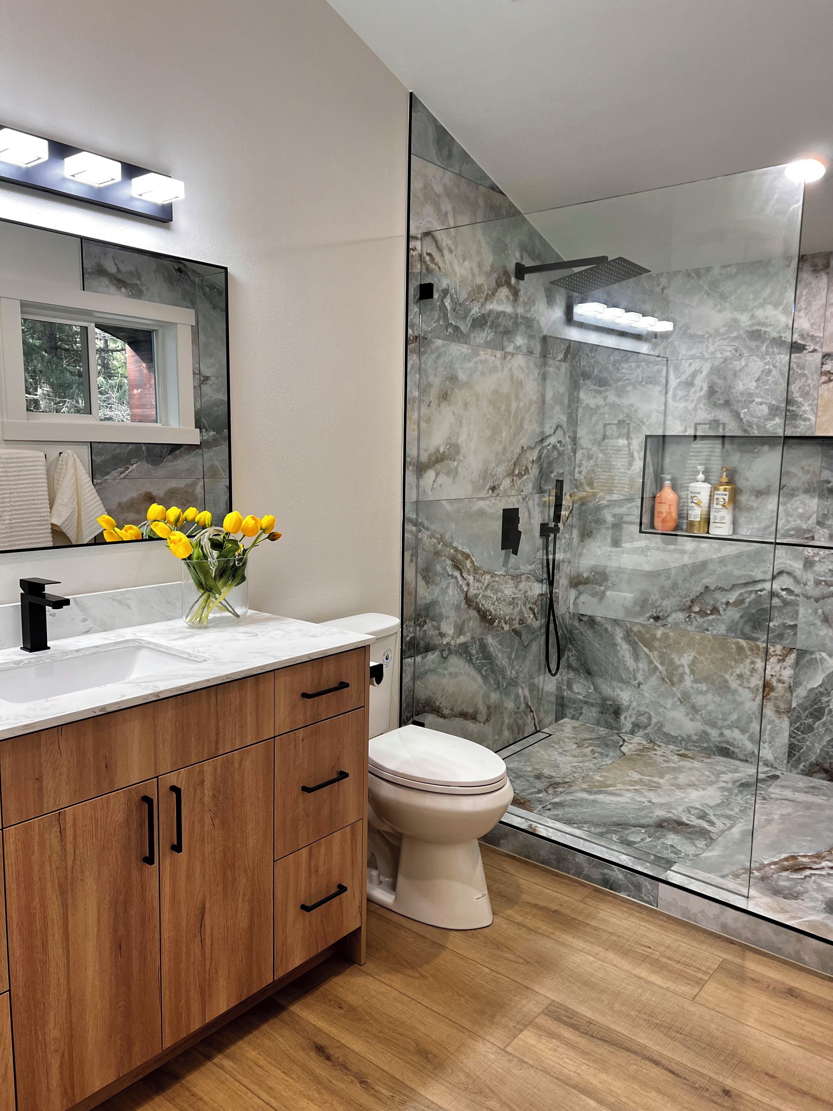 Shower, towels, soap, shampoo