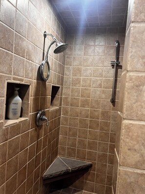 Shower, towels, soap, shampoo