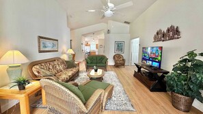 House, Multiple Beds, Pool Access, Pool View (Sunlit Fun) | Living area - Sunlit Fun Lanai w/ Pool (Kissimmee)