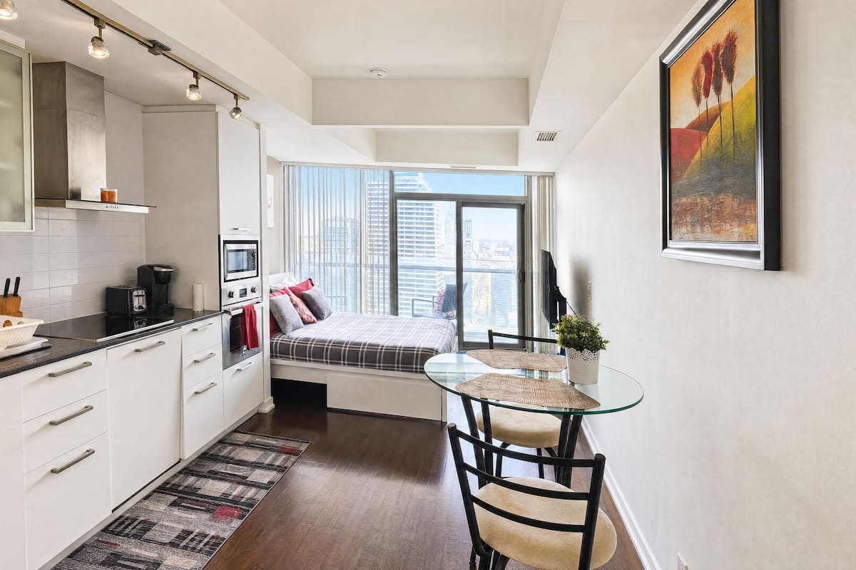 Suite estudio básica, 1 cama de matrimonio, no fumadores, baño privado | Cocina privada | Frigorífico grande, microondas, horno y placa de cocina