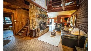 Smart TV, fireplace, DVD player, books