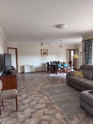 TV, DVD player, books, video library