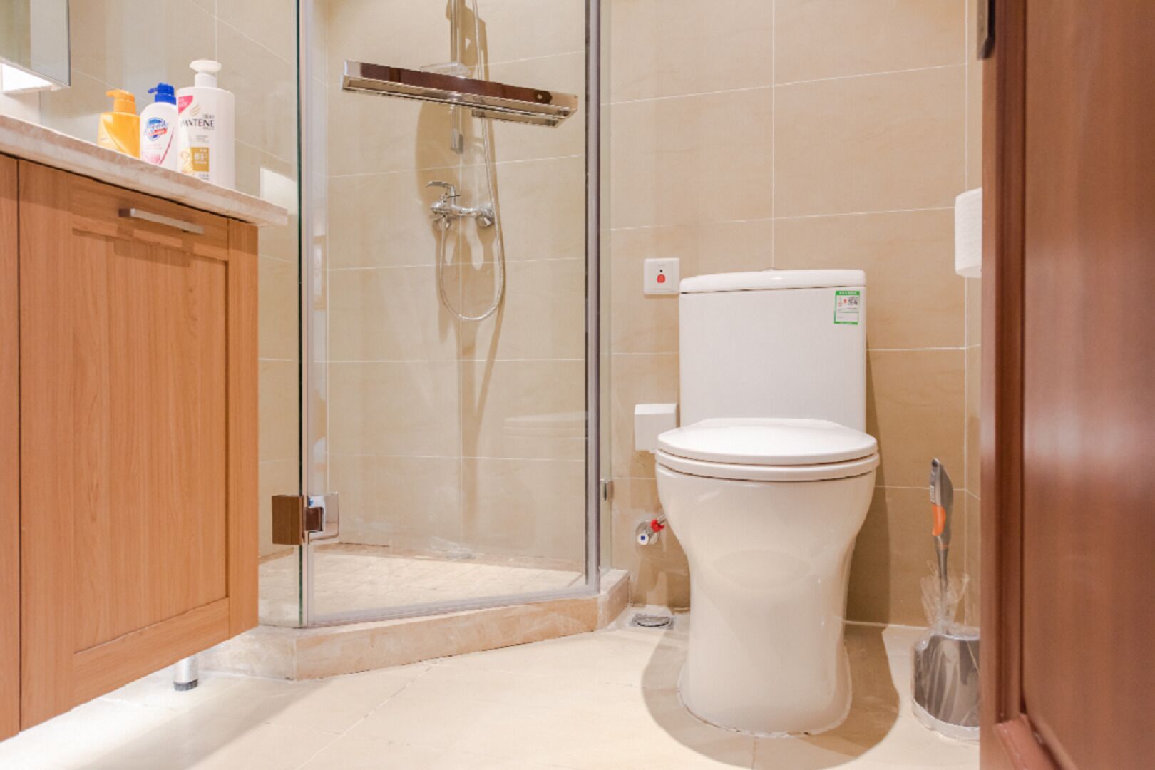 Shower, soap, toilet paper