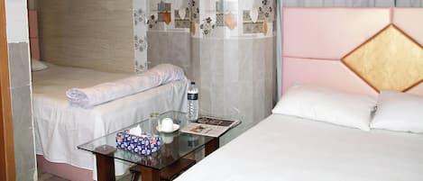 Desk, free WiFi, bed sheets