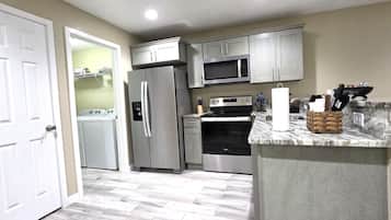 Microwave, stovetop, dishwasher, coffee/tea maker