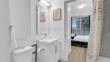 Junior Room, Multiple Beds, City View | Bathroom | Hair dryer, bidet, towels, soap