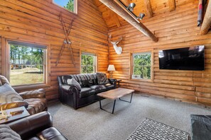Smart TV, fireplace - Hilltop Log Cabin Retreat with Hot Tub & Direct Trail Access Near Lead (Lead)