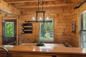 Dining - Cozy authentic log cabin with hot tub, Lake Access, near Sunday River & Mt Abram (Greenwood)