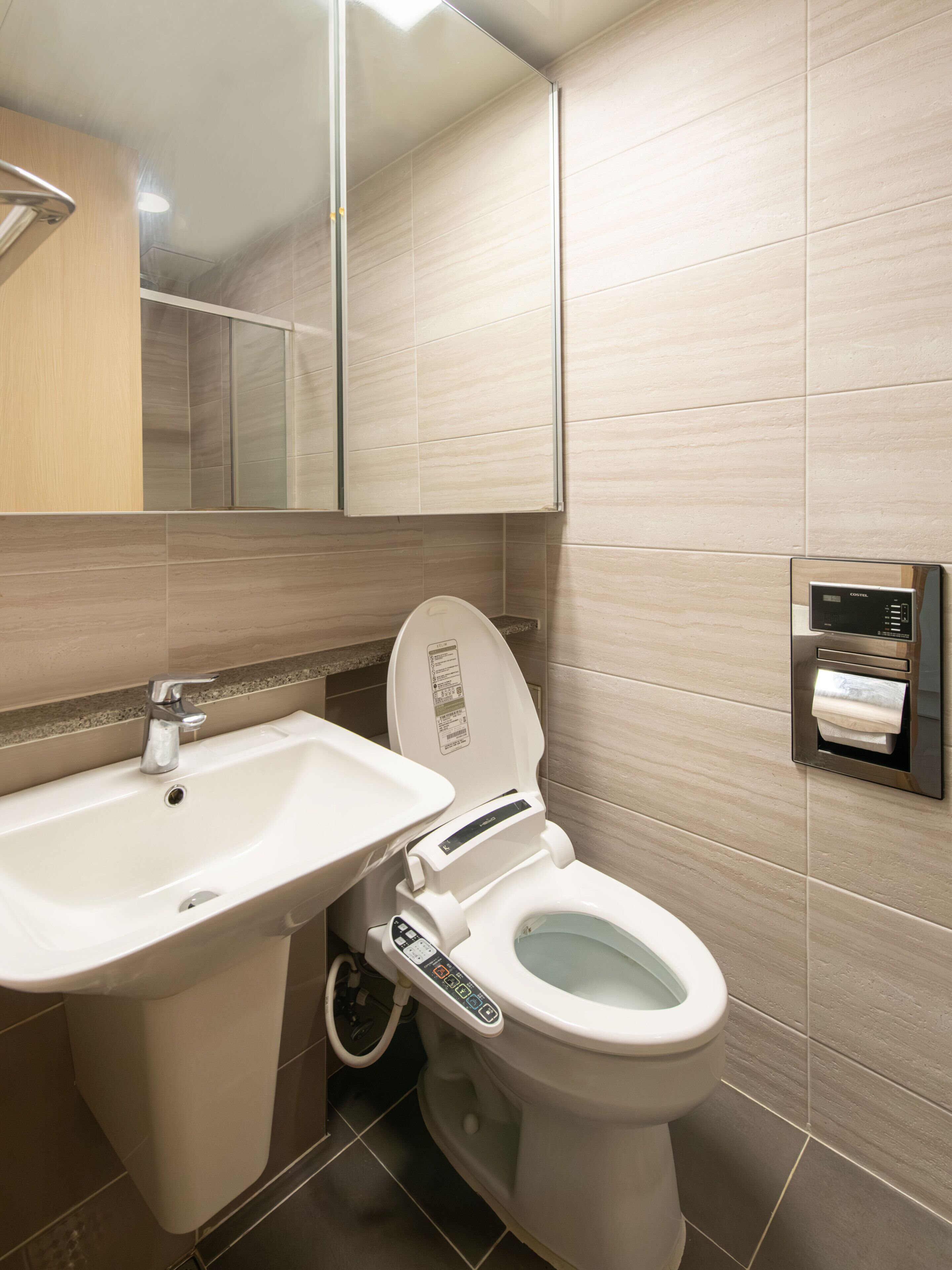 Hair dryer, soap, toilet paper