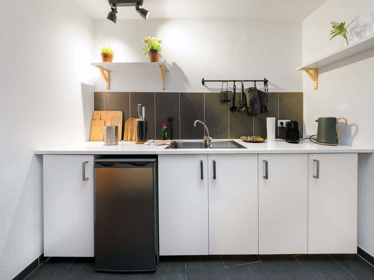 Kjøleskap, kokeplater, oppvaskmaskin og kaffetrakter/tekoker