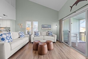 Smart TV, fireplace, books - Bird’s Nest | Ocean View Condo w/ Balcony (Surf City)